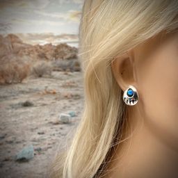 Desert Opal Bear Paw Stud Earrings in 925 Sterling Silver, Native American Handmade, Dark Blue Synthetic Opal, Nickel Free