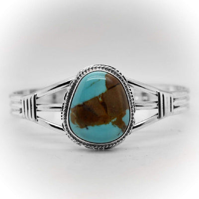 Genuine Royston Turquoise Cuff Bracelet, Sterling Silver, Authentic Navajo Native American USA Handmade, Artist Signed, One of a Kind, Size Women's Small
