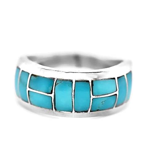 Genuine Sleeping Beauty Turquoise Band Ring, Sterling Silver, Authentic Navajo Native American USA Handmade, Stackable