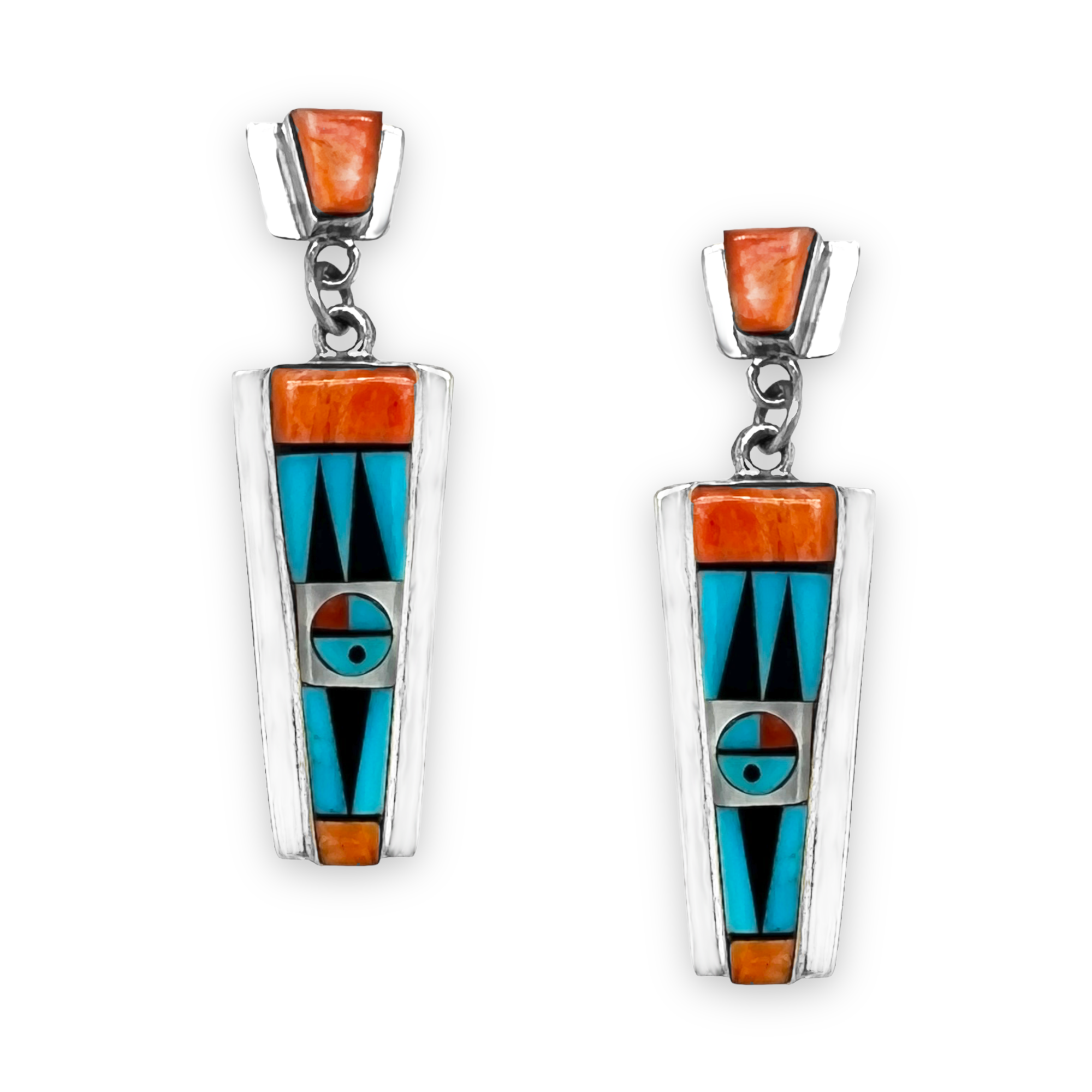 Genuine Sleeping Beauty Turquoise Zuni Sunface Earrings, 925 Sterling Silver, Native American USA Handmade, Artist Signed, Nickle Free, Post Style