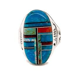 Genuine Multi-Stone Ring, Size 10.5, Sterling Silver, Authentic Navajo Native American USA Handmade, Artist Signed, Nickel Free, Multicolor Unisex for Men or Women