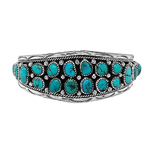 Genuine Kingman Turquoise Cuff Bracelet, Sterling Silver, Authentic Navajo Native American USA Handmade, Artist Signed, Size Women's Small