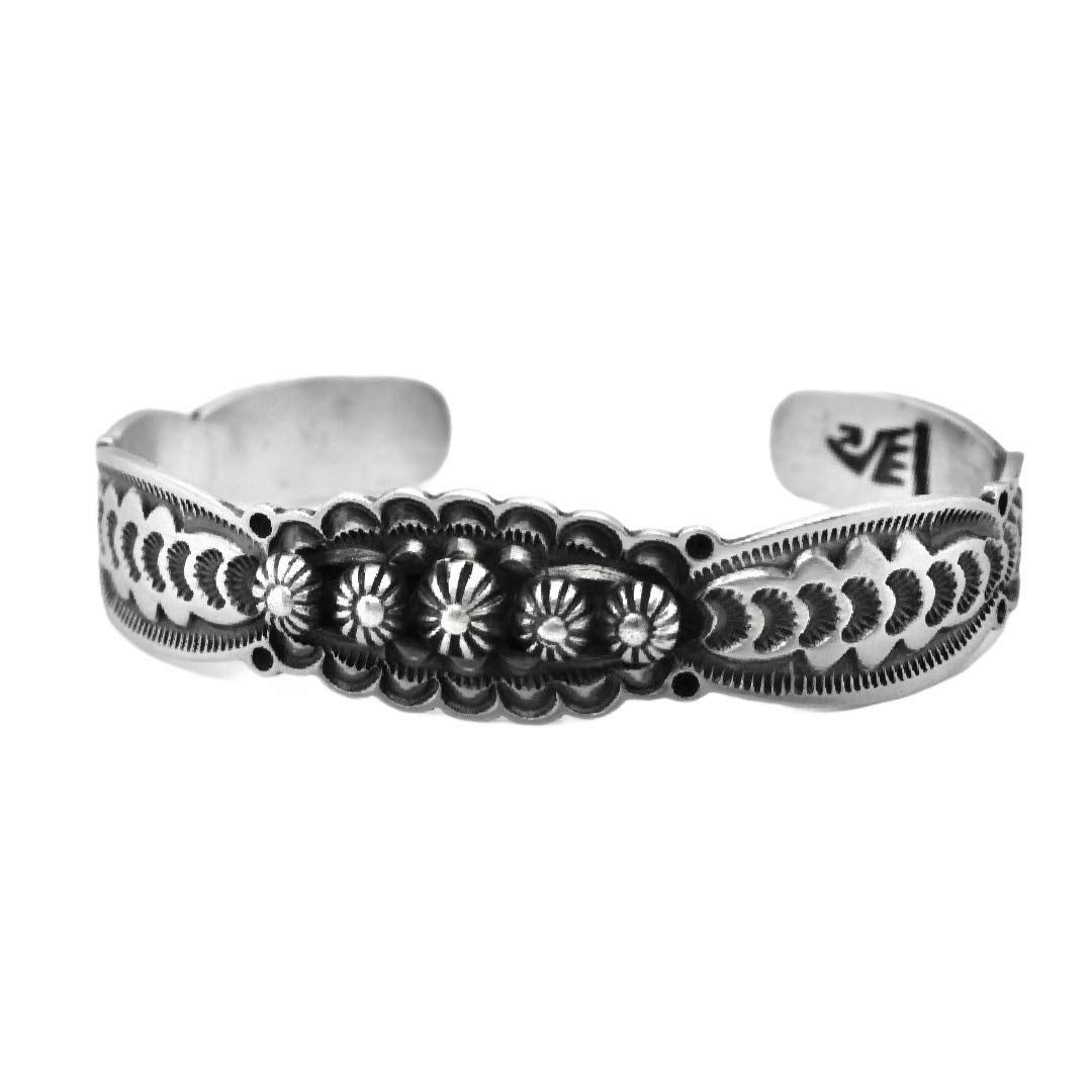 Genuine Oxidized Sterling Silver Cuff Bracelet, Authentic Navajo Native American USA Handmade, Artist Signed, One of a Kind, Size Women's Medium