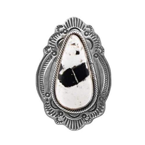 Genuine White Buffalo Stone Statement Ring, Size 8, Sterling Silver, Authentic Navajo Native American USA Handmade, Artist Signed, Nickel Free, Southwest Jewelry